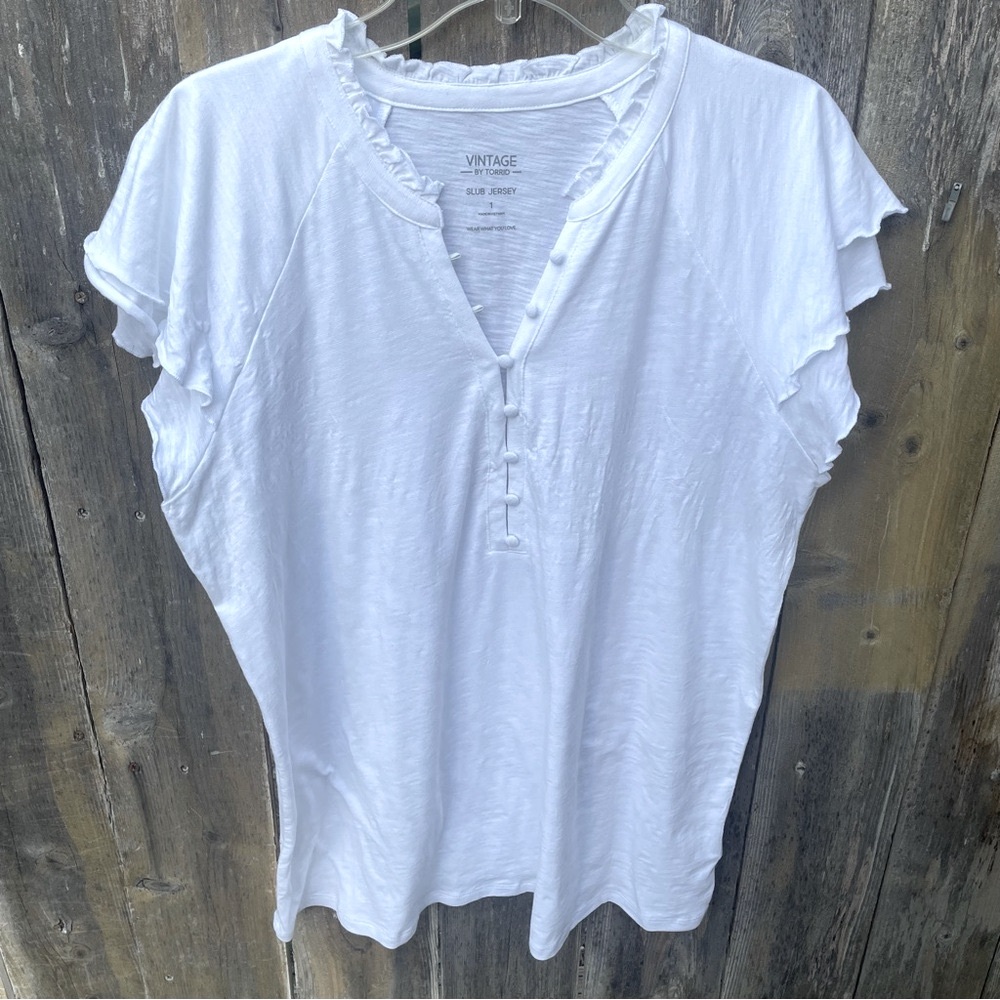 Torrid Vintage Slub Raglan Henley With Flutter Sleeves - Picture 4 of 15